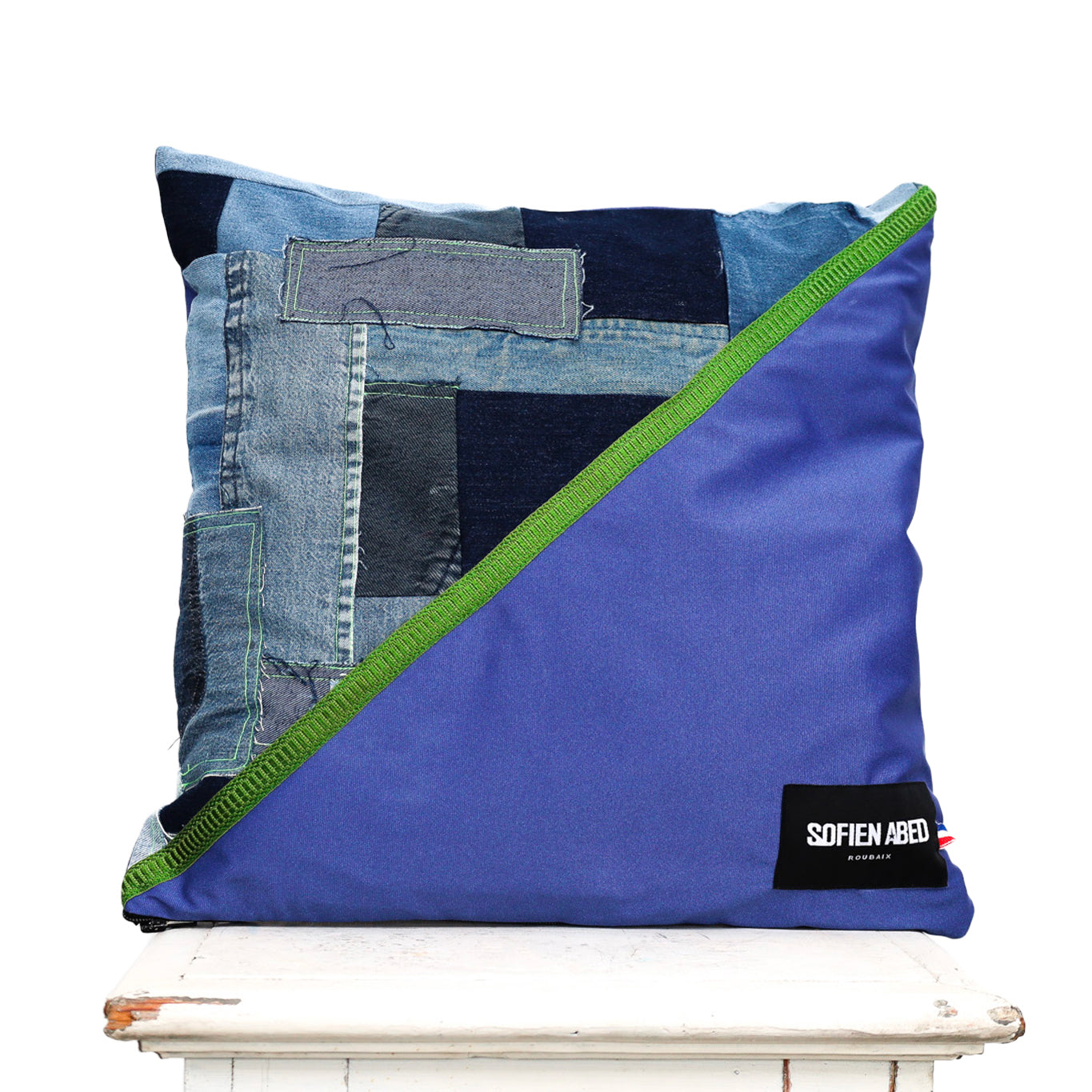 COUSSIN D'INTÉRIEUR UPCYCLÉ DÉTAIL VERT GRAND - PIÈCE UNIQUE