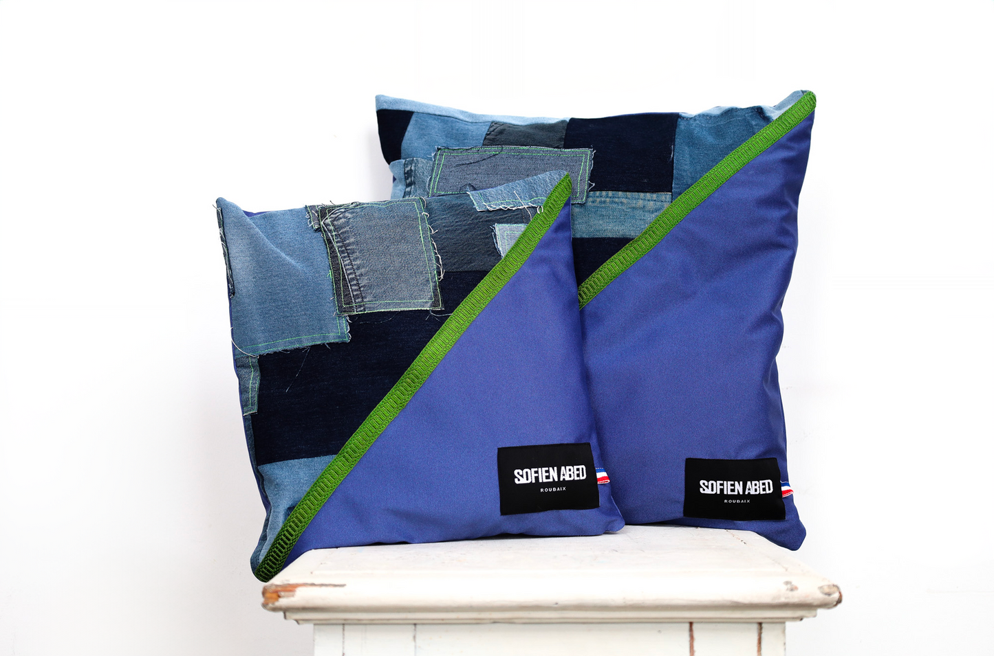 COUSSIN D'INTÉRIEUR UPCYCLÉ DÉTAIL VERT GRAND - PIÈCE UNIQUE