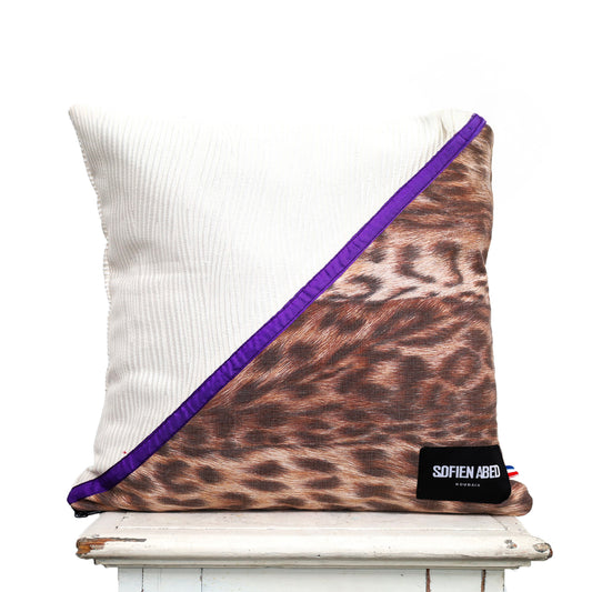 COUSSIN D'INTÉRIEUR UPCYCLÉ DÉTAIL LÉOPARD GRAND - PIÈCE UNIQUE