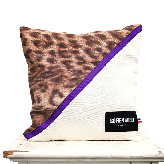 COUSSIN D'INTÉRIEUR UPCYCLÉ DÉTAIL LÉOPARD PETIT - PIÈCE UNIQUE