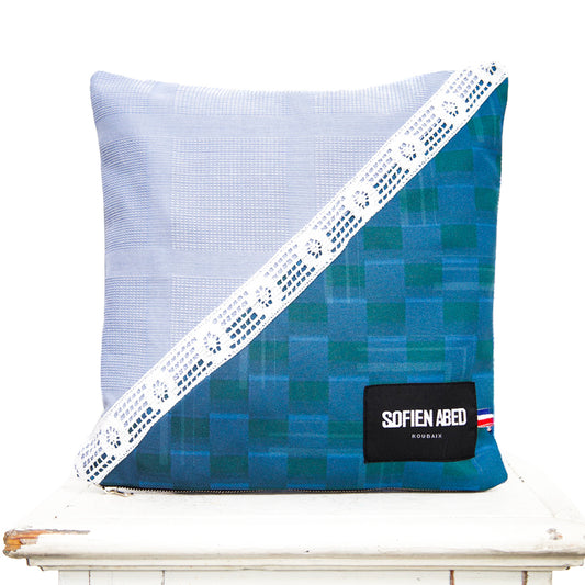 COUSSIN D'INTÉRIEUR UPCYCLÉ DÉTAIL CARREAUX PETIT - PIÈCE UNIQUE